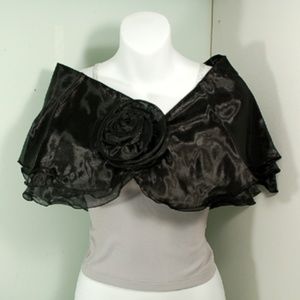 Black Organza Cape Capelet Shawl Wrap Prom Wedding
